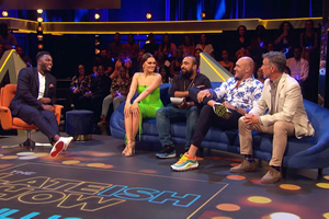 The Lateish Show With Mo Gilligan. Image shows from L to R: Mo Gilligan, Jessica Cornish, Asim Chaudhry, Tyson Fury, Steve Coogan