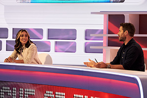 A League Of Their Own. Image shows from L to R: Chelcee Grimes, Jamie Redknapp. Copyright: CPL Productions