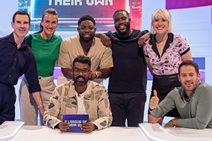 A League Of Their Own. Image shows left to right: Jimmy Carr, Jill Scott, Romesh Ranganathan, Micah Richards, Mo Gilligan, Maisie Adam, Jamie Redknapp