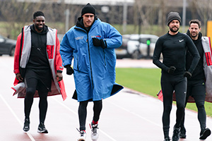 A League Of Their Own. Image shows from L to R: Micah Richards, Andrew Flintoff, Jack Whitehall, Jamie Redknapp. Copyright: CPL Productions