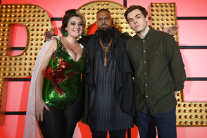 Live At The Apollo. Image shows from L to R: Kiri Pritchard-McLean, Guz Khan, Rhys James. Copyright: Open Mike Productions