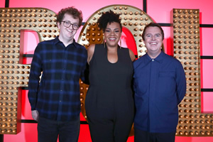 Live At The Apollo. Image shows from L to R: Jonny Pelham, Desiree Burch, Paul McCaffrey. Copyright: Open Mike Productions