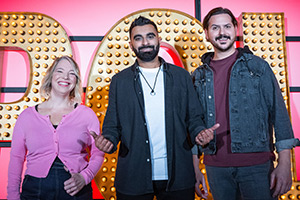 Live At The Apollo. Image shows left to right: Spring Day, Tez Ilyas, Ignacio Lopez