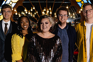 Live From Aberystwyth Pier. Image shows from L to R: Luke Smith, Athena Kugblenu, Kiri Pritchard-McLean, Jonny Pelham, Robin Morgan