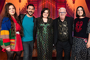 Live From Merthyr Tydfil. Image shows left to right: Anna Thomas, Ignacio Lopez, Kiri Pritchard-McLean, Owen Money, Priya Hall