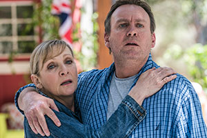 Living The Dream. Image shows from L to R: Jen Pemberton (Lesley Sharp), Mal Pemberton (Philip Glenister). Copyright: Big Talk Productions