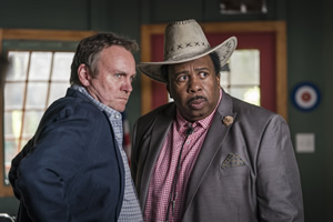 Living The Dream. Image shows from L to R: Mal Pemberton (Philip Glenister), Marvin Pepper (Leslie David Baker). Copyright: Big Talk Productions