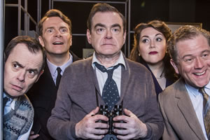 Lost Sitcoms. Image shows from L to R: John Vere (Kevin Eldon), Kenneth Williams (Robin Sebastian), Tony Hancock (Kevin McNally), Hattie Jacques (Katy Wix), Sid James (Jon Culshaw). Copyright: BBC