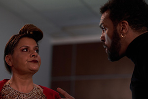 Maxxx. Image shows from L to R: Death (Nina Wadia), Maxxx (O-T Fagbenle)