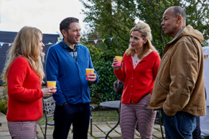 Meet The Richardsons. Image shows from L to R: Lucy (Lucy Beaumont), Jon (Jon Richardson), Sally Phillips, Roland Gift