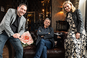 Meet The Richardsons. Image shows from L to R: Jon (Jon Richardson), Mark Radcliffe, Sally Phillips