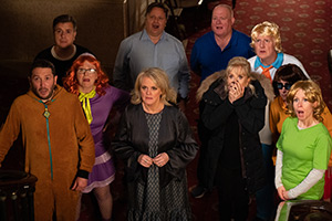 Meet The Richardsons. Image shows left to right: Jon (Jon Richardson), Danny Buckler, Gill Adams, Sally Lindsay, Stuart Dawson, Jez Dove, Sarah Greene, Damion Priestley, Emma Priestley, Lucy (Lucy Beaumont)