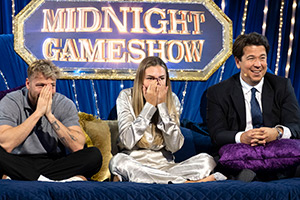 Michael McIntyre's Big Show. Image shows left to right: Sam Thompson, Zara McDermott, Michael McIntyre