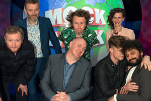 Mock The Week. Image shows from L to R: Miles Jupp, Hugh Dennis, Dara O Briain, Milton Jones, Ed Gamble, Felicity Ward, Nish Kumar. Copyright: Angst Productions