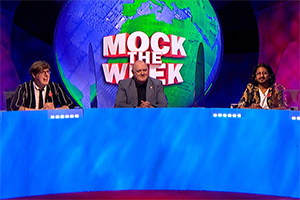 Mock The Week. Image shows from L to R: Glenn Moore, Dara O Briain, Ahir Shah