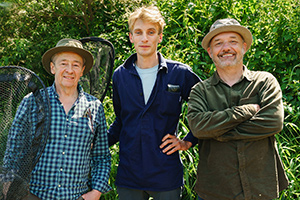 Mortimer & Whitehouse: Gone Fishing. Image shows from L to R: Paul Whitehouse, Charlie Cooper, Bob Mortimer. Copyright: Owl Power