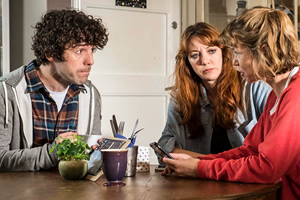 Motherland. Image shows from L to R: Kevin (Paul Ready), Liz (Diane Morgan), Julia (Anna Maxwell Martin)