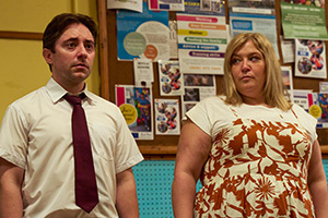 Mr Bigstuff. Image shows left to right: Glen (Ryan Sampson), Kirsty (Harriet Webb)