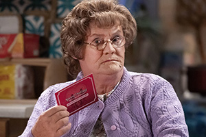 Mrs. Brown's Boys. Agnes Brown (Brendan O'Carroll). Credit: BocPix, BBC Studios