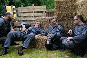 Murder, They Hope. Image shows left to right: Bob (Youssef Kerkour), Phil (Philip Jackson), Terry (Johnny Vegas), Terry (Joe Tracini)