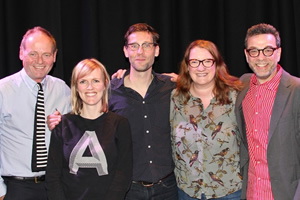 The Museum Of Curiosity. Image shows from L to R: John Lloyd, Holly Walsh, David Bramwell, Sarah Millican, Stephen J. Dubner. Copyright: BBC