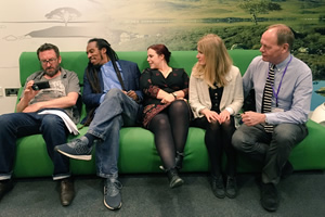 The Museum Of Curiosity. Image shows from L to R: Lee Mack, Benjamin Zephaniah, Kat Arney, Lucy Beaumont, John Lloyd. Copyright: BBC