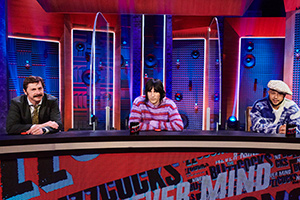 Never Mind The Buzzcocks. Image shows from L to R: Mike Wozniak, Noel Fielding, Jax Jones