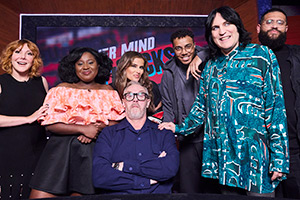 Never Mind The Buzzcocks. Image shows left to right: Sophie Willan, Susan Wokoma, Greg Davies, Nelly Furtado, Ché Grant, Noel Fielding, Jamali Maddix