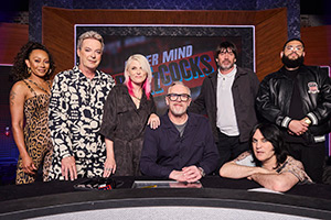 Never Mind The Buzzcocks. Image shows left to right: Melanie Brown, Julian Clary, Sister Bliss, Greg Davies, Alex James, Noel Fielding, Jamali Maddix