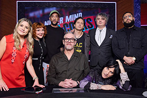 Never Mind The Buzzcocks. Image shows left to right: Harriet Kemsley, Sophie Willan, DJ Target, Greg Davies, Carl Barat, Pete Doherty, Noel Fielding, Jamali Maddix