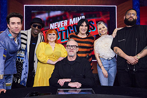 Never Mind The Buzzcocks. Image shows left to right: Nick Grimshaw, Megaman, Beth Ditto, Greg Davies, Noel Fielding, Kimberly Wyatt, Jamali Maddix