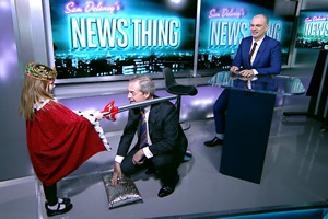 Sam Delaney's News Thing. Image shows from L to R: Nigel Farage, Sam Delaney