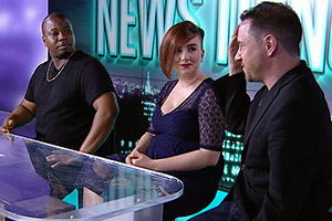 Sam Delaney's News Thing. Image shows from L to R: Marlon Davis, Laura Lexx, Jon Holmes