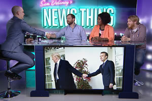 Sam Delaney's News Thing. Image shows from L to R: Sam Delaney, Naz Osmanoglu, Rustie Lee, Bobby Mair