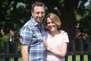 Not Going Out. Image shows from L to R: Lee (Lee Mack), Lucy (Sally Bretton)