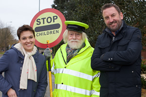 Not Going Out. Image shows from L to R: Lucy (Sally Bretton), Fred (Ian Lindsay), Lee (Lee Mack)