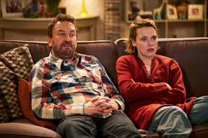 Not Going Out. Image shows from L to R: Lee (Lee Mack), Lucy (Sally Bretton)