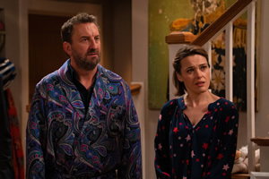 Not Going Out. Image shows from L to R: Lee (Lee Mack), Lucy (Sally Bretton)