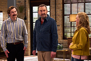 Not Going Out. Image shows left to right: Will (Mike Wozniak), Lee (Lee Mack), Lucy (Sally Bretton) Not Going Out. Image shows left to right: Will (Mike Wozniak), Lee (Lee Mack), Lucy (Sally Bretton)