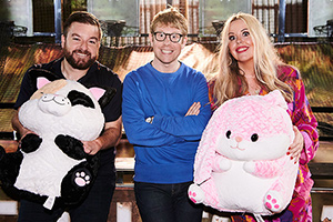 One Night In.... Image shows from L to R: Alex Brooker, Josh Widdicombe, Roisin Conaty