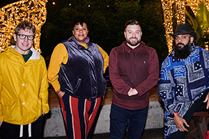 One Night In.... Image shows from L to R: Josh Widdicombe, Desiree Burch, Alex Brooker, Guz Khan