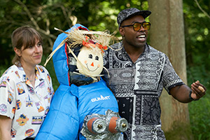 Outsiders. Image shows left to right: Maisie Adam, Darren Harriott