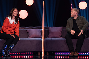 Paul Sinha's TV Showdown. Image shows from L to R: Jessica Knappett, Rob Beckett