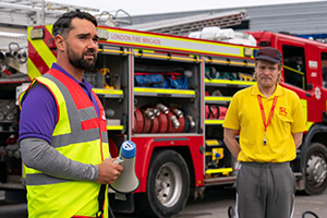 Peacock. Image shows left to right: Andy Peacock (Allan Mustafa), Spooner (Thomas Gray)