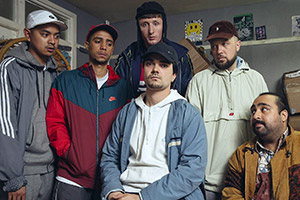 People Just Do Nothing. Image shows from L to R: Fantasy (Marvin Jay Alvarez), Decoy (Daniel Sylvester Woolford), Steves (Steve Stamp), Grindah (Allan Mustafa), Beats (Hugo Chegwin), Chabuddy G (Asim Chaudhry). Copyright: Roughcut Television