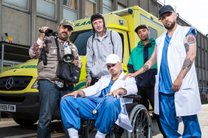 People Just Do Nothing. Image shows from L to R: Chabuddy G (Asim Chaudhry), Steves (Steve Stamp), Grindah (Allan Mustafa), Decoy (Daniel Sylvester Woolford), Beats (Hugo Chegwin). Copyright: Roughcut Television