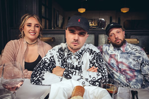 People Just Do Nothing. Image shows from L to R: Michelle (Lily Brazier), Grindah (Allan Mustafa), Beats (Hugo Chegwin). Copyright: Roughcut Television