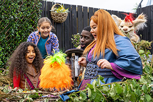 Pickle Storm. Image shows left to right: Pickle (Kassidi Roberts), Mia (Cadence Williams), Hendrick (Inel Tomlinson), Lystra (Donna Preston)