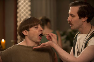 Plebs. Image shows from L to R: Grumio (Ryan Sampson), Esquilinus (Tim Downie). Copyright: RISE Films