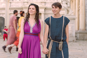 Plebs. Image shows from L to R: Minerva (Aisling Bea), Marcus (Tom Rosenthal). Copyright: RISE Films